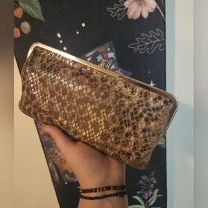 Hobo "The Original" Lauren Clutch in Snakeskin Bronze Leather